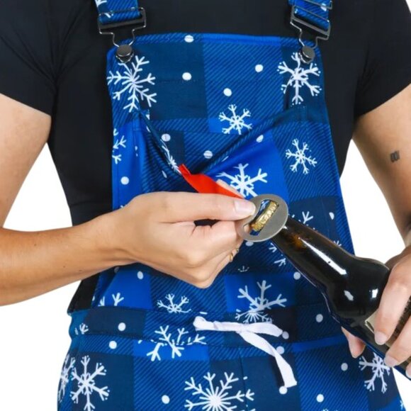 Women Overall Pajamas L Warm Soft Knit Après Ski Snowflake Blue White NWT - Picture 4 of 11